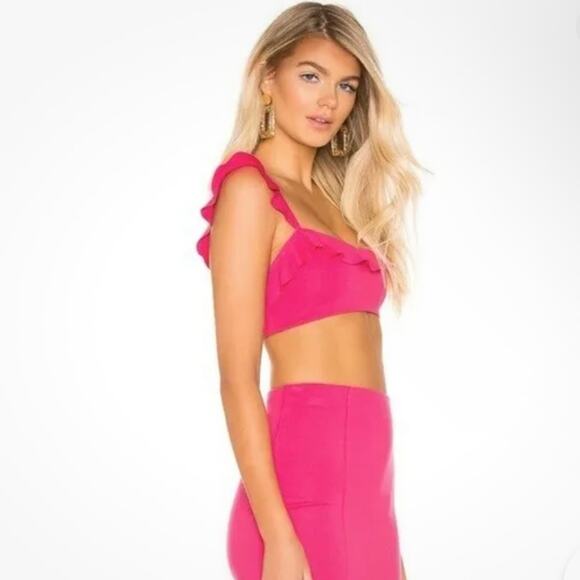Majorelle Olga Ruffle Crop Top in Magenta XS - Picture 2 of 10